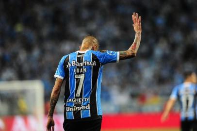  PORTO ALEGRE, RS, BRASIL, 22/11/2017 - Grêmio enfrenta argentino Lanús, na priemeira partida da final da Libertadores 2017, na Arena. No lance, Luan. (FOTOGRAFO: FELIX ZUCCO / AGENCIA RBS)