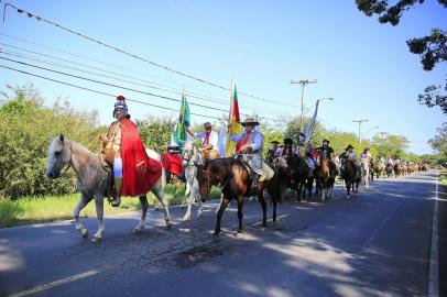  PORTO ALEGRE, RS, BRASIL, 22/04/2018:  25º Cavalgada em homenagem a São Jorge na zona sul de Porto Alegre.