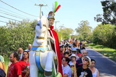  PORTO ALEGRE, RS, BRASIL, 22/04/2018:  25º Cavalgada em homenagem a São Jorge na zona sul de Porto Alegre.