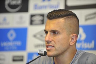  PORTO ALEGRE, RS, BRASIL, 24-04-2018. Grêmio treina no CT Luiz Carvalho. Na foto: coletiva de imprensa com Marcelo Grohe (FERNANDO GOMES/AGÊNCIA RBS)