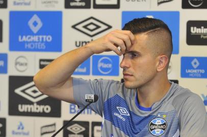  PORTO ALEGRE, RS, BRASIL, 24-04-2018. Grêmio treina no CT Luiz Carvalho. Na foto: coletiva de imprensa com Marcelo Grohe (FERNANDO GOMES/AGÊNCIA RBS)