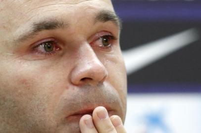 Barcelona's Spanish midfielder Andres Iniesta gives a press conference at the Joan Gamper Sports Center in Sant Joan Despi, near Barcelona, on April 27, 2018. Iniesta confirmed on April 27, 2018 that he will leave Barcelona at the end of the season. / AFP PHOTO / Pau Barrena