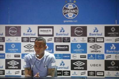  PORTO ALEGRE, RS, BRASIL, 30.04.2018. Atacante do Grêmio, Jael dá entrevista coletiva após treino.Foto: André Ávila/Agência RBS