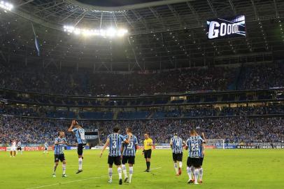  PORTO ALEGRE, RS, BRASIL, 01.05.2018. Grêmio enfrenta o Cerro Porteño, na Arena, em partida válida pela fase de grupos da Copa Libertadores 2018. Na foto, atacante Cícero comemora gol marcado.Foto: Mateus Bruxel/Agência RBS