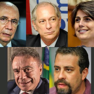 De cima para baixo e da esquerda para a direita: Henrique Meirelles (PSDB), Ciro Gomes (PDT), Manuela D'¿?vila (PCdoB), ¿?lvaro Dias (PRB), Guilherme Boulos (PSOL) 