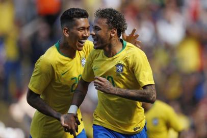  Brazil's striker Neymar controls the ball during the International friendly football match between Brazil and Croatia at Anfield in Liverpool on June 3, 2018.