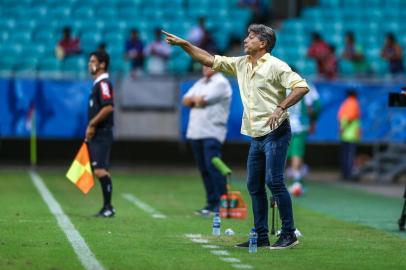 Gremio x BahiaRS - FUTEBOL/CAMPEONATO BRASILEIRO 2018/GREMIO X BAHIA - ESPORTES - Lance da partida entre Gremio e Bahia disputada na tarde deste domingo, na Arena Fonte Nova, em Salvador, valida pelo Campeonato Brasileiro 2018. FOTO: LUCAS UEBEL/GREMIO FBPAEditoria: SPOIndexador: Lucas UebelSecao: futebolFonte: Gremio.netFotógrafo: Gremio x Bahia