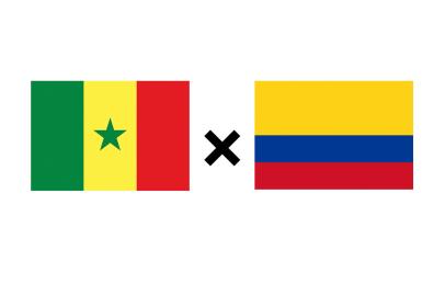 escudos, montagem, futebol, copa do mundo, senegal, colômbia