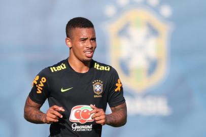 Gabriel Jesus durante treino da Seleção Brasileira no CT de Sochi na Rússia.