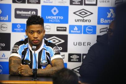  PORTO ALEGRE, RS, BRASIL - 29/06/2018 - Apresentação do atacante Marinho, novo jogador do Grêmio. (Lauro Alves/Agência RBS)