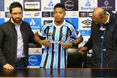  PORTO ALEGRE, RS, BRASIL - 29/06/2018 - Apresentação do atacante Marinho, novo jogador do Grêmio. (Lauro Alves/Agência RBS)