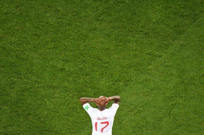 Englands midfielder Fabian Delph reacts during the Russia 2018 World Cup Group G football match between England and Belgium at the Kaliningrad Stadium in Kaliningrad on June 28, 2018. / AFP PHOTO / Kirill KUDRYAVTSEV / RESTRICTED TO EDITORIAL USE - NO MOBILE PUSH ALERTS/DOWNLOADS