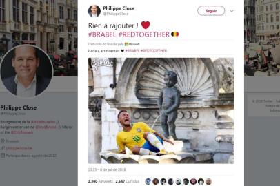 Após a Bélgica eliminar o Brasil na Copa do Mundo, na sexta-feira (6), o prefeito de Bruxelas, Philippe Close, causou polêmica ao publicar uma imagem em sua conta no Twitter. Na montagem, há uma estátua urinando em Neymar, que chora enquanto está deitado.Nada a acrescentar, escreveu o prefeito na legenda da imagem.