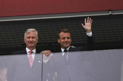  (L to R) Belgiums King Philippe and French President Emmanuel Macron attend the Russia 2018 World Cup semi-final football match between France and Belgium at the Saint Petersburg Stadium in Saint Petersburg on July 10, 2018. / AFP PHOTO / Paul ELLIS / RESTRICTED TO EDITORIAL USE - NO MOBILE PUSH ALERTS/DOWNLOADSEditoria: SPOLocal: Saint PetersburgIndexador: PAUL ELLISSecao: soccerFonte: AFPFotógrafo: STF