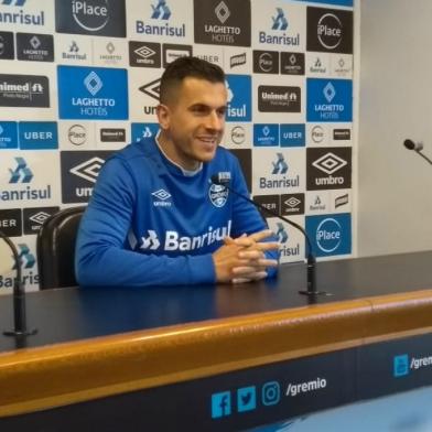 Marcelo Grohe, em entrevista coletiva pelo Grêmio