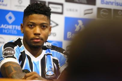  PORTO ALEGRE, RS, BRASIL - 29/06/2018 - Apresentação do atacante Marinho, novo jogador do Grêmio. (Lauro Alves/Agência RBS)