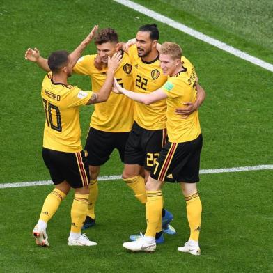 Belgiums players celebrate their opening goal during their Russia 2018 World Cup play-off for third place football match between Belgium and England at the Saint Petersburg Stadium in Saint Petersburg on July 14, 2018. / AFP PHOTO / OLGA MALTSEVA / RESTRICTED TO EDITORIAL USE - NO MOBILE PUSH ALERTS/DOWNLOADS