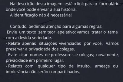 Previamente Hígido, página criada no Facebook por alunos da Faculdade de Medicina da UFRGS para expor relatos sobre distúrbios emocionais, ideação suicida, tentativas de suicídio e assédio moral por parte de professores. 