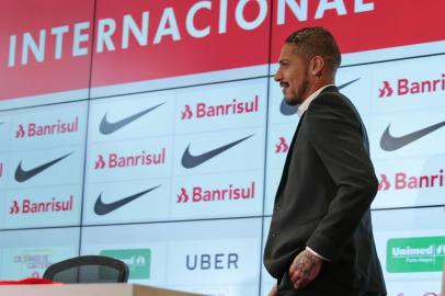  PORTO ALEGRE, RS, BRASIL, 15/08/2018 - Coletiva de Paolo Guerrero. (FOTOGRAFO: FERNANDO GOMES / AGENCIA RBS)Indexador: Fernando Gomes