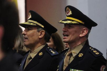  CAXIAS DO SUL, RS, BRASIL, 24/08/2018 - Solenidade no Batalhão do Corpo de bombeiros marca troca de comando. Tenente-Coronel Ederson de Albuquerque Cunha deixa lugar para o tenente-coronel Julimar Fortes Pinheiro. (Marcelo Casagrande/Agência RBS)