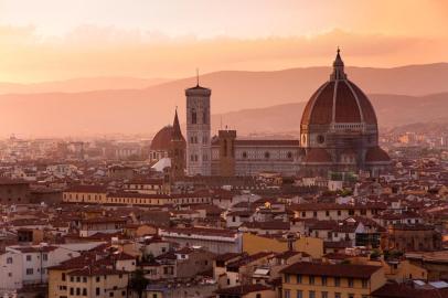 Florence skyline at sunset, Italy. Campanile di San MarcoFlorença, Itália
