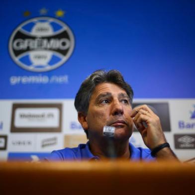  PORTO ALEGRE, RS, BRASIL - 16/03/2018 - Treino do Grêmio antes do Gre-Nal 414, válido pelas quartas de final do Gauchão 2018. Na foto: coletiva do Renato Gaúcho(Lauro Alves/Agência RBS)