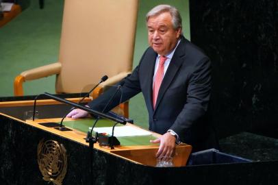 UN Secretary-General Antonio Guterres adresses the 73rd session of the General Assembly at the United Nations in New York September 25, 2018. / AFP PHOTO / Don EMMERT