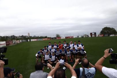  PORTO ALEGRE, RS, BRASIL - 2018.01.10 - Jogadores do Atlético de Tucumán, adversário do Grêmio nas quartas de final da Libertadores da América, treinam no Ct Parque Gigante, do Internacional. (Foto: CARLOS MACEDO/ Agência RBS)