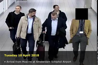 This handout document released on October 4, 2018 by the Dutch Defence Ministry shows four men arriving from Moscow at the Amsterdam Schiphol Airport on April 10, 2018 as the Netherlands expelled four alleged Russian agents in April after uncovering a spy-novel-style bid by Russias GRU military intelligence agency to target the Organisation for Prohibition of Chemical Weapons (OPCW) in The Hague.Dutch security services said on October 4, 2018 they had thwarted a Russian cyber attack on the global chemical weapons watchdog, as Western powers blamed Moscow for some of the biggest hacking plots of recent years. The allegation came hours after Britain and Australia separately blamed the GRU for some major hacking plots including the US Democratic Party and world sports anti-Doping authority. / AFP PHOTO / DUTCH DEFENSE MINISTRY / HO / RESTRICTED TO EDITORIAL USE - MANDATORY CREDIT AFP PHOTO /DUTCH DEFENCE MINISTRY   - NO MARKETING NO ADVERTISING CAMPAIGNS - DISTRIBUTED AS A SERVICE TO CLIENTS