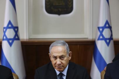 Israeli Prime Minister Benjamin Netanyahu attends the weekly cabinet meeting at his office in Jerusalem, on October 28, 2018. 