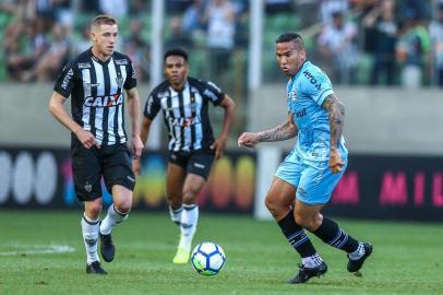 RS - FUTEBOL/CAMPEONATO BRASILEIRO 2018/GREMIO X ATLETICO-MG - ESPORTES - Lance da partida entre Grêmio e Atlético-MG disputada na tarde deste sabado, no Arena Independencia, em Belo Horizonte, valida pelo Campeonato Brasileiro 2018. No lance, o atacante Jael. FOTO: LUCAS UEBEL/GREMIO FBPA