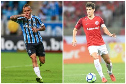 Atacante do Grêmio Everton e o capitão e volante do Inter Rodrigo Dourado