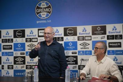  PORTO ALEGRE, RS, BRASIL, 29-11-2018. Em coletiva no CT Luiz Carvalho, Romildo Bolzan e Duda Kroeff anunciam confirmaçao de Renato Gaúcho no Grêmio. (ANDRÉ ÁVILA/Agência RBS_