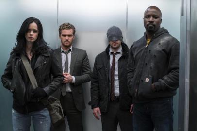 Marvels The Defenders. Na foto, Krysten Ritter, Finn Jones, Charlie Cox, Mike Colter