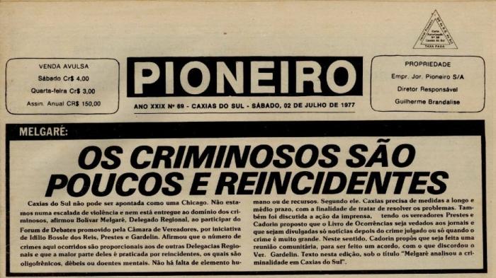 Reprodução / Jornal Pioneiro - 02/07/1977