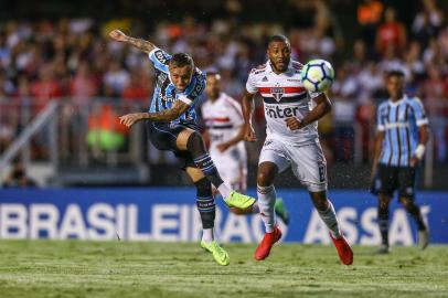 Gremio x Sao PauloRS - FUTEBOL/CAMPEONATO BRASILEIRO 2018/GREMIO X SAO PAULO - ESPORTES - Lance da partida entre Gremio e Sao Paulo disputada na noite desta quinta-feira, no Estadio Morumbi, em Sao Paulo, valida pelo Campeonato Brasileiro 2018. FOTO: LUCAS UEBEL/GREMIO FBPAEditoria: SPOIndexador: Lucas UebelSecao: futebolFonte: Gremio.netFotógrafo: Gremio x Sao Paulo