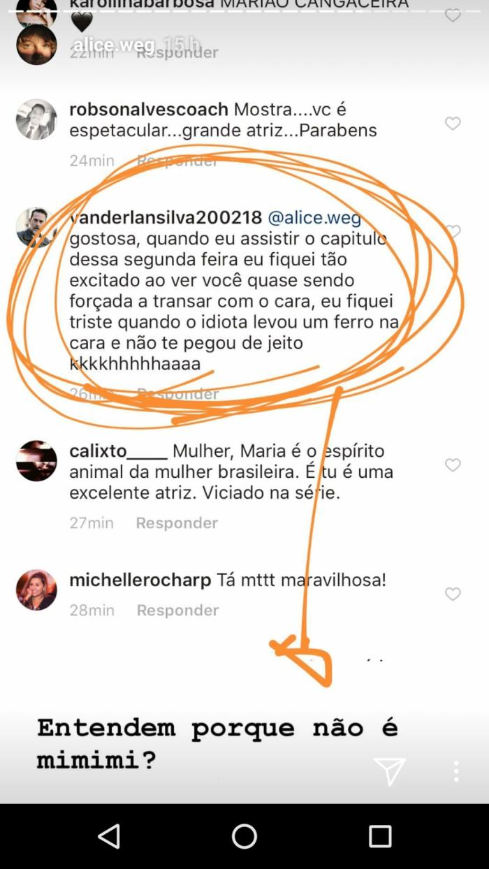 Alice Wegmann, de “Onde Nascem os Fortes”, denuncia assédio sofrido no  Instagram | Donna