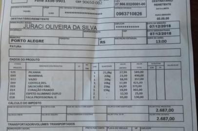 CHARQUEADAS - Nota da compra de carne para churrasco de fim de ano na Penitenciária de Alta Segurança de Charqueadas.