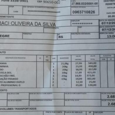 CHARQUEADAS - Nota da compra de carne para churrasco de fim de ano na Penitenciária de Alta Segurança de Charqueadas.