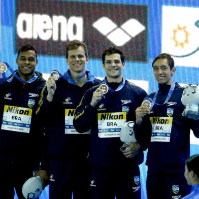 natação, mundial de natação, Matheus Santana, Marcelo Chierighini, César Cielo e Breno Correia, Hangzhou, bronze, revezamento, 4x100