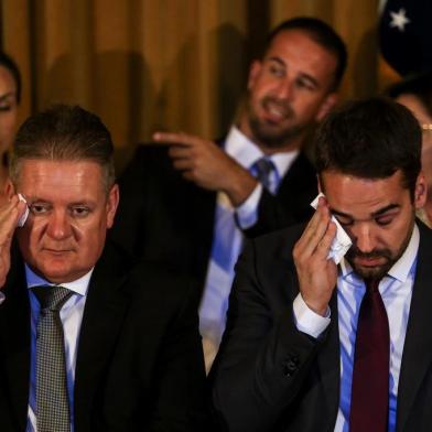  PORTO ALEGRE, RS, BRASIL, 01-01-2019: O vice-governador Ranolfo Vieira Junior e o novo governador do RS, Eduardo Leite (PSDB), durante a cerimônia de posse no Palácio Piratini. (Foto: Mateus Bruxel / Agência RBS)