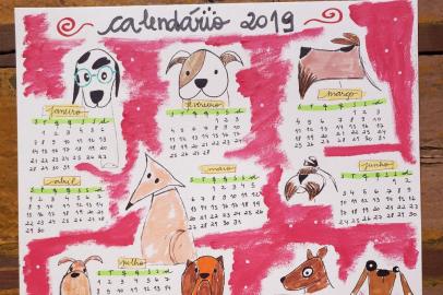 Calendário 2019 da Casa do Caramujo, feito pela artista Adriana Antunes.