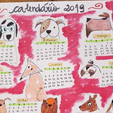 Calendário 2019 da Casa do Caramujo, feito pela artista Adriana Antunes.