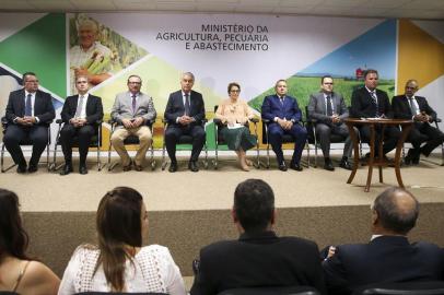 A nova ministra da Agricultura, Tereza Cristina, assume o cargo, faz pronunciamento e dá posse aos novos secretários da pasta.