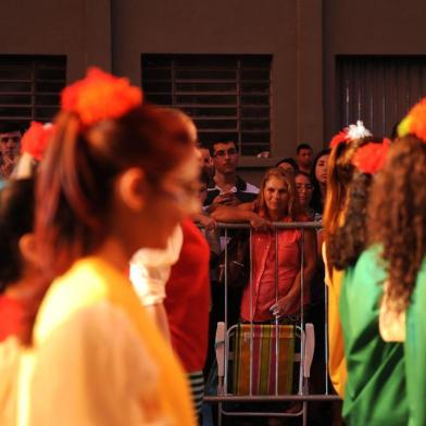  CAXIAS DO SUL, RS, BRASIL, 20/02/2016. Segundo desfile cênico-musical da Festa da Uva 2016 na Rua Plácido de Castro teve arquibancadas mais cheias, bom espaço nas calçadas, distribuição de uva no final e população pedindo bis para a Orquestra Municipal de Sopros. A noite também foi marcada por reclamações dos ambulantes, que não tiveram pontos de luz à sua disposição, puxaram ligação dos postes e tiveram a energia cortada pela RGE. (Diogo Sallaberry/Agência RBS)