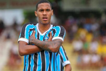  Jogador Da Silva do GrÊmio - RS, comemora o gol durnate a partida entre Grêmio - RS x Osasco Audax - SP , válida pela Copa São Paulo de Futebol Junior 2019 no Estádio Municipal Prof. José Liberatti (SP), nesta Quarta-feira (16)Indexador: Guilherme de Souza Rodrigues