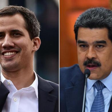 (COMBO) This combination of pictures created on January 24, 2019 shows (L) Venezuelas National Assembly head Juan Guaido waving to the crowd during a mass opposition rally against leader Nicolas Maduro in which he declared himself the countrys acting president, on the anniversary of a 1958 uprising that overthrew military dictatorship, in Caracas on January 23, 2019 and Venezuelas President Nicolas Maduro speaking during a press conference, where he warned the Lima Group that he would take energetic measures if they do not rectify their position on Venezuela in 48 hours, on the eve of assuming a new six-year mandate, at the Miraflores presidential palace in Caracas, Venezuela on January 9, 2018. - On January 23, 2018 Guaido, 35, proclamed himself acting president and was swiftly recognized by the United States and about a dozen regional governments, including those of Brazil, Argentina and Colombia. An enraged Maduro responded by breaking off diplomatic ties with the imperialist US government, ordering its diplomats to leave within 72 hours. (Photo by Yuri CORTEZ and Federico PARRA / AFP)