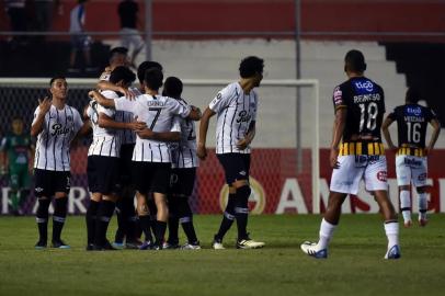 Paraguays Libertad player Oscar Cardozo (2-L) celebrates with teammates after scoring a goal against Bolivias The Strongest during a Copa Libertadores football match at Nicolas Leoz stadium in Asuncion, on February 13, 2019. (Photo by NORBERTO DUARTE / AFP)