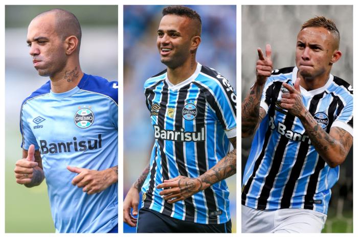 Montagem sobre fotos de / Lucas Uebel (Grêmio) e Marco Galvão (Estadão)