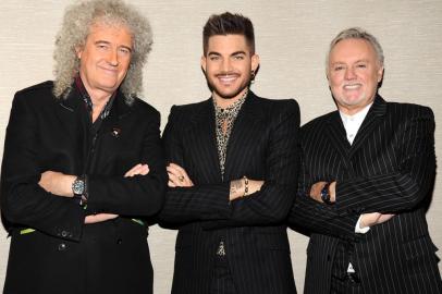 NEW YORK, NY - MARCH 06:  (Exclusive Coverage) Brian May, Adam Lambert and Roger Taylor  backstage before their Queen (Brian May and Roger Taylor) + Adam Lambert North American tour announcement at Madison Square Garden on March 6, 2014 in New York City. The tour kicks off on June 19, 2014 in Chicago.  (Photo by Kevin Mazur/WireImage) *** Local Caption *** Brian May; Adam Lambert; Roger Taylor Queen + Adam Lambert